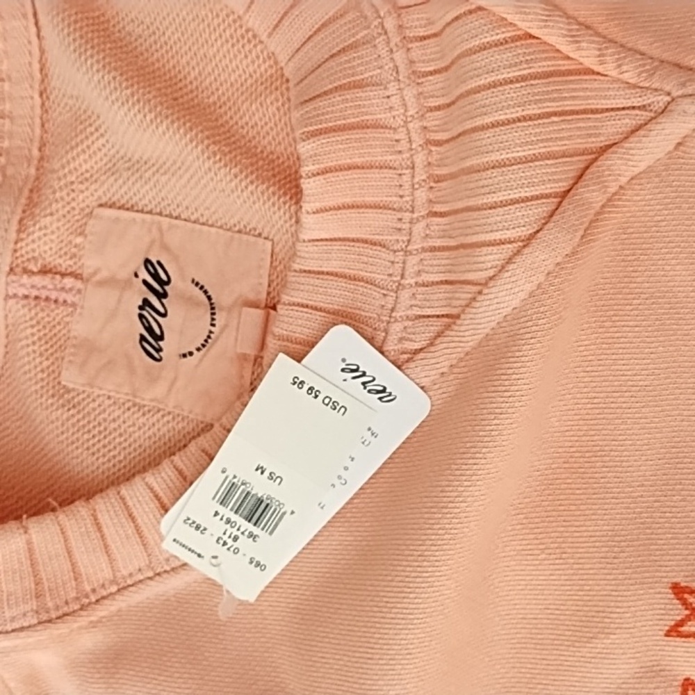 Aerie Oversized After Sunset Smile+Wave Crewneck Sweatshirt in Peach NWT! - Picture 3 of 4